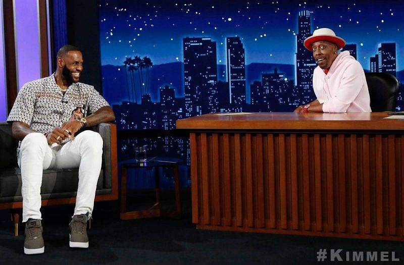 LeBron James gets interviewed by guest host Arsenio Hall on Jimmy Kimmel Live
