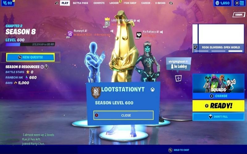 Seorang pemain Fortnite mencapai level 600 di Bab 2 Musim 8, dan berencana untuk mencapai level 1000 sebelum akhir musim