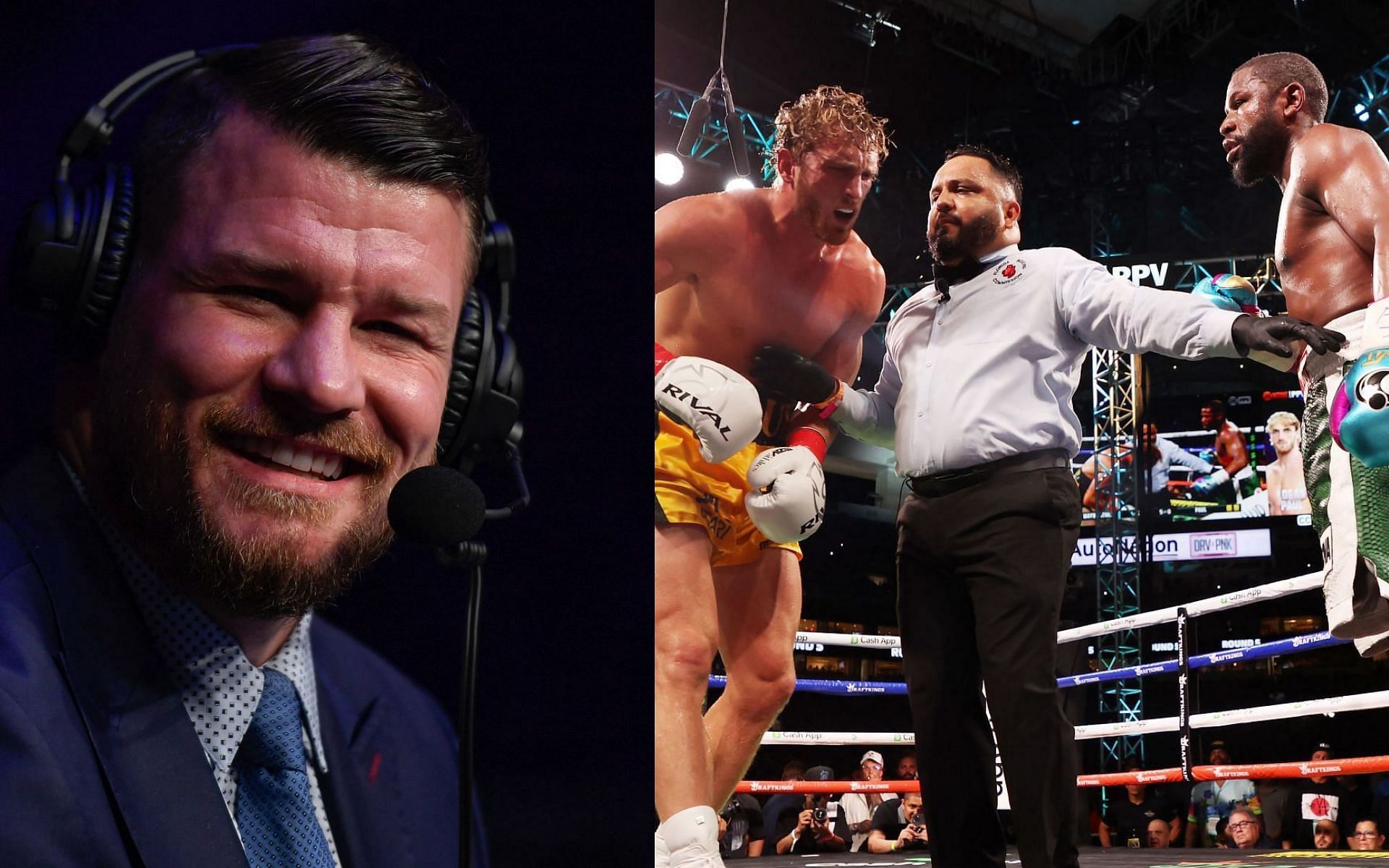 Michael Bisping (left). Logan Paul (centre). Floyd Mayweather(right). Image Source: Getty Images