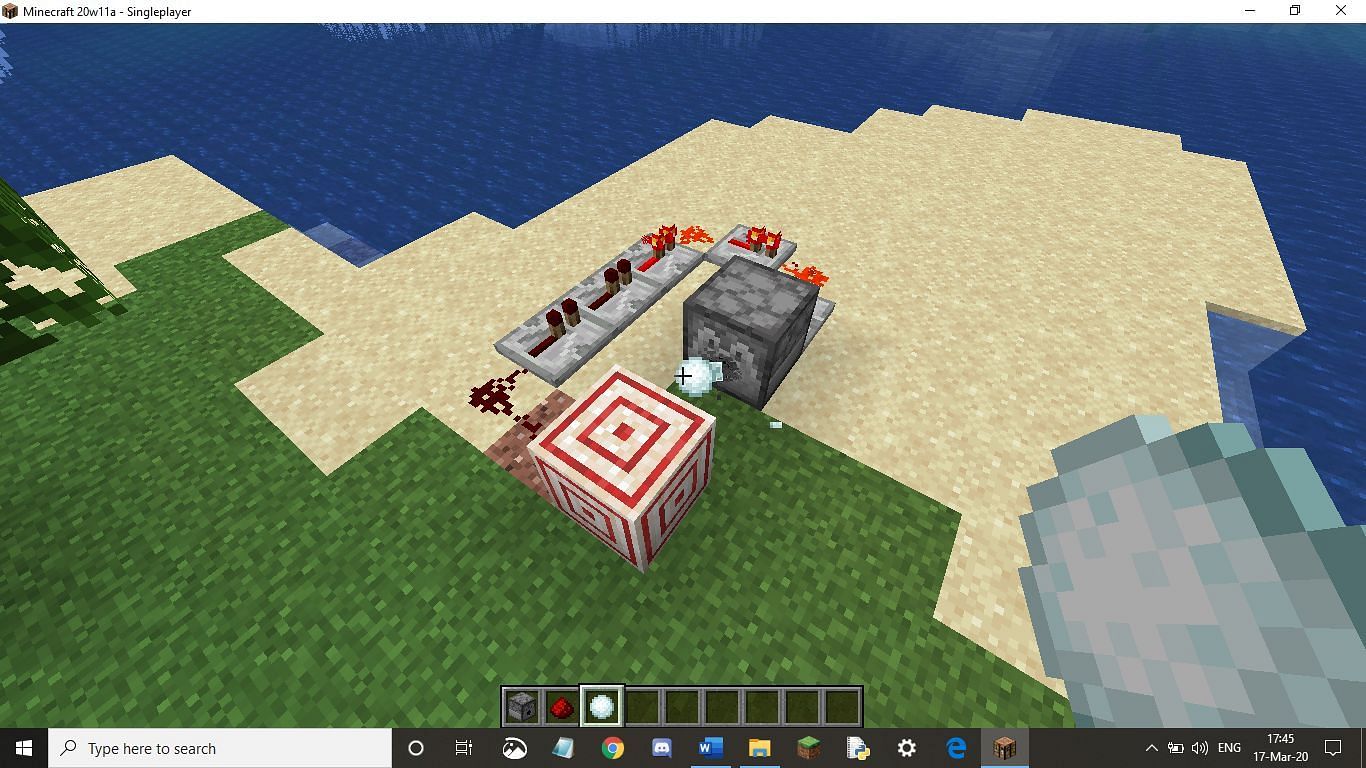 Snowballs and other projectiles can be used to trigger the redstone emission (Image via Minecraft)