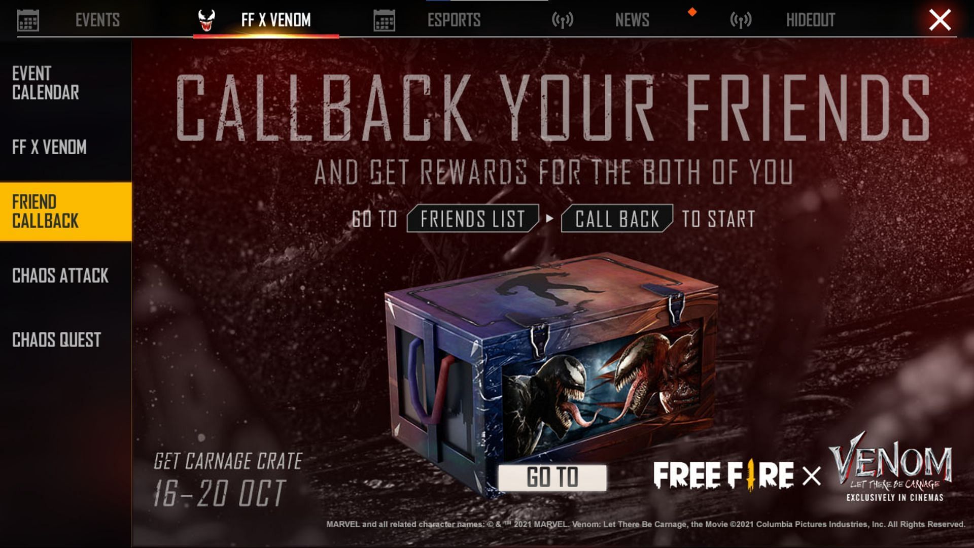 The Callback event provides free rewards for inviting inactive friends (Image via Free Fire)