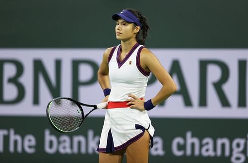 Emma Raducanu during her second-round match at the BNP Paribas Open