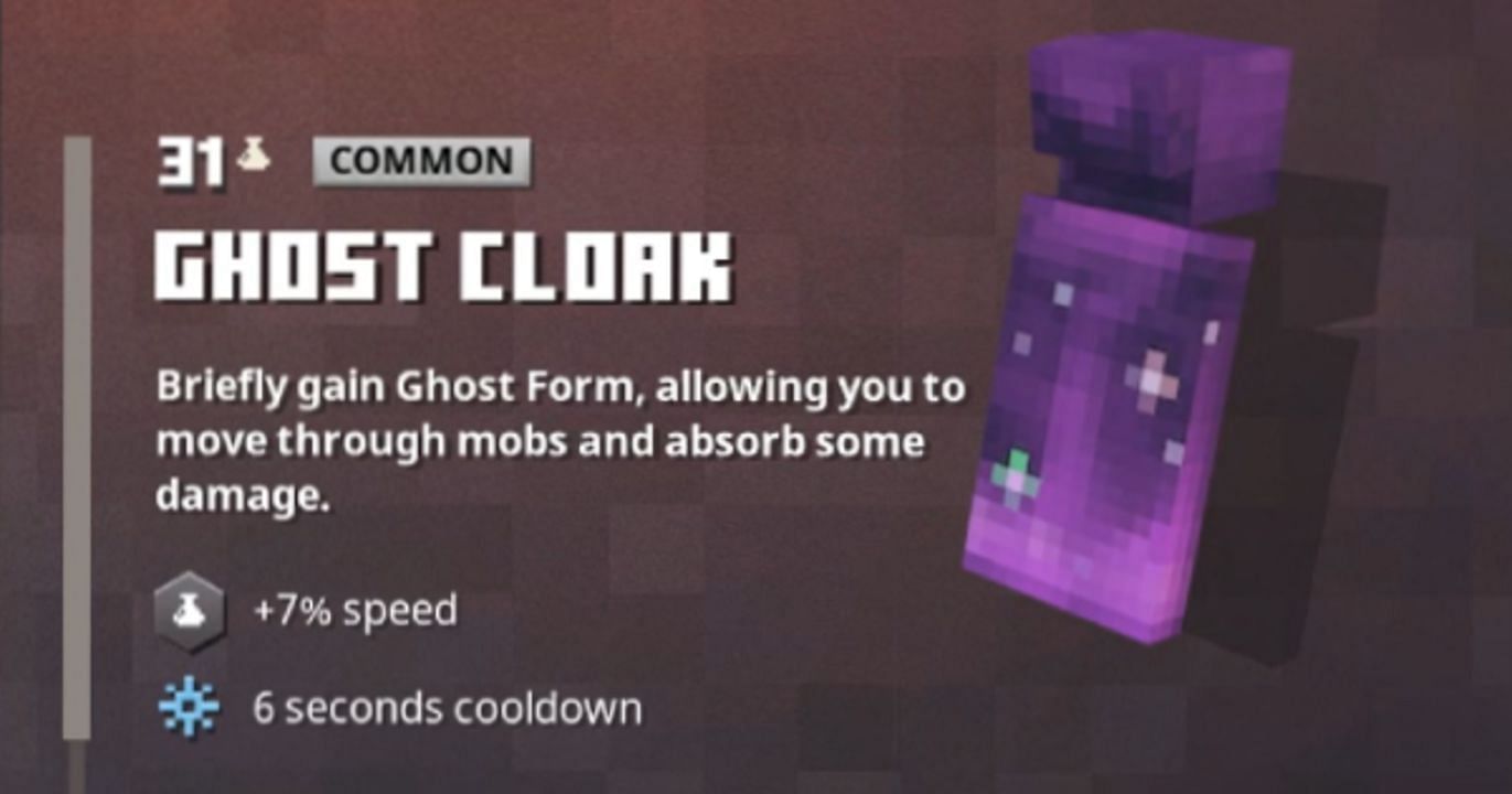 The description of the Ghost Cloak in Minecraft Dungeons (Image via Mojang)