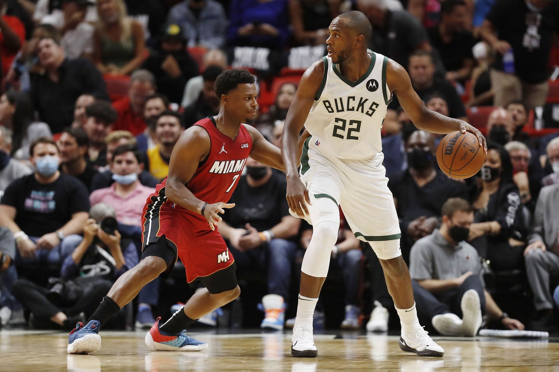 Miami Heat star Kyle Lowry guarding Khris Middleton