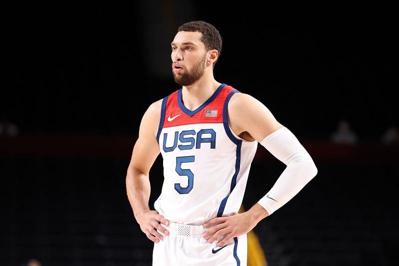 Zach LaVine in action during United States v France Men's Basketball - Olympics: Day 15