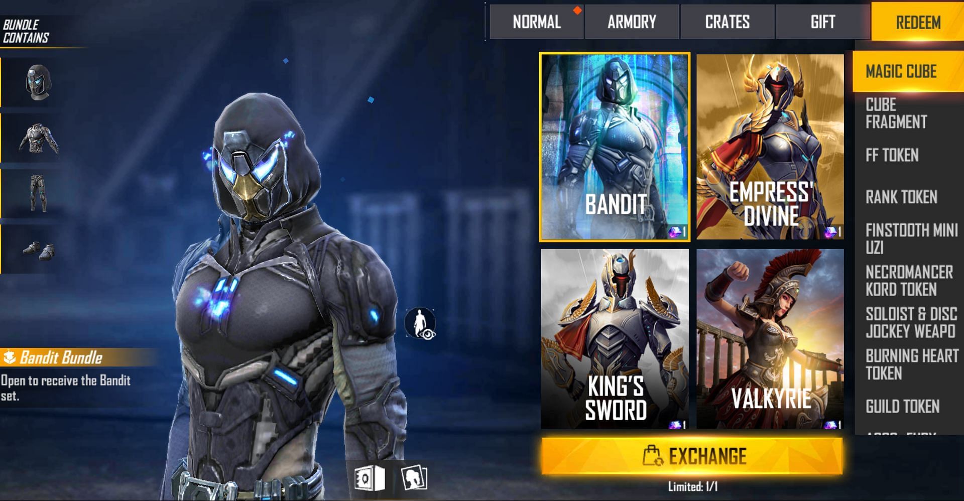 Users can then exchange the Magic Cube to get the Bandit Bundle in the game (Image via Free Fire)