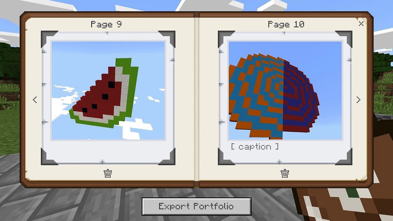 An example of the photo portfolio&#039;s use in Minecraft: Education Edition (Image via Mojang/YouTube user Jason Lane).