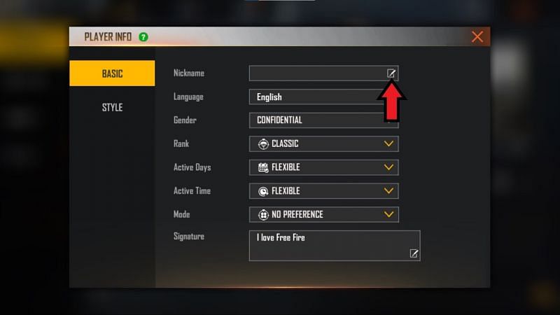Users need to tap on this icon to change their name (Image via Free Fire MAX)