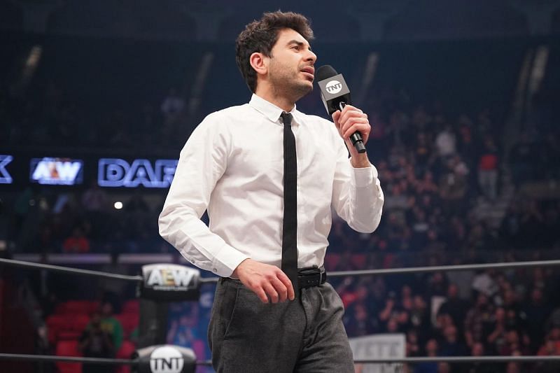 AEW chairman Tony Khan in the middle of a promo