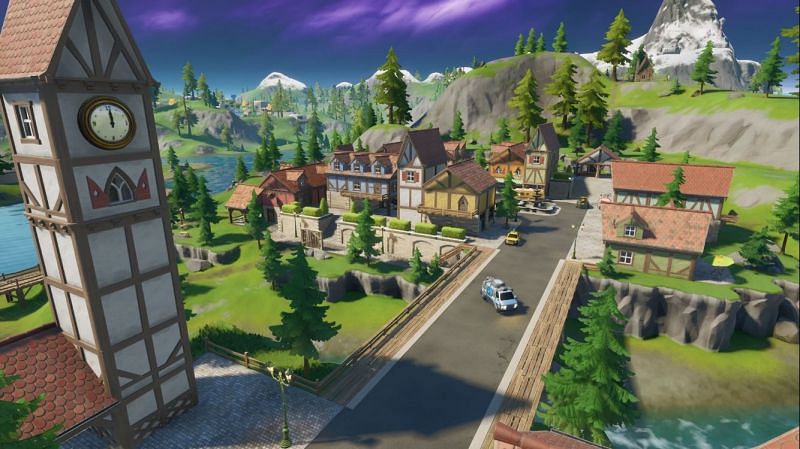 Misty Meadows is the site for the final challenge in the Wolf Pack set. Image via Epic Games