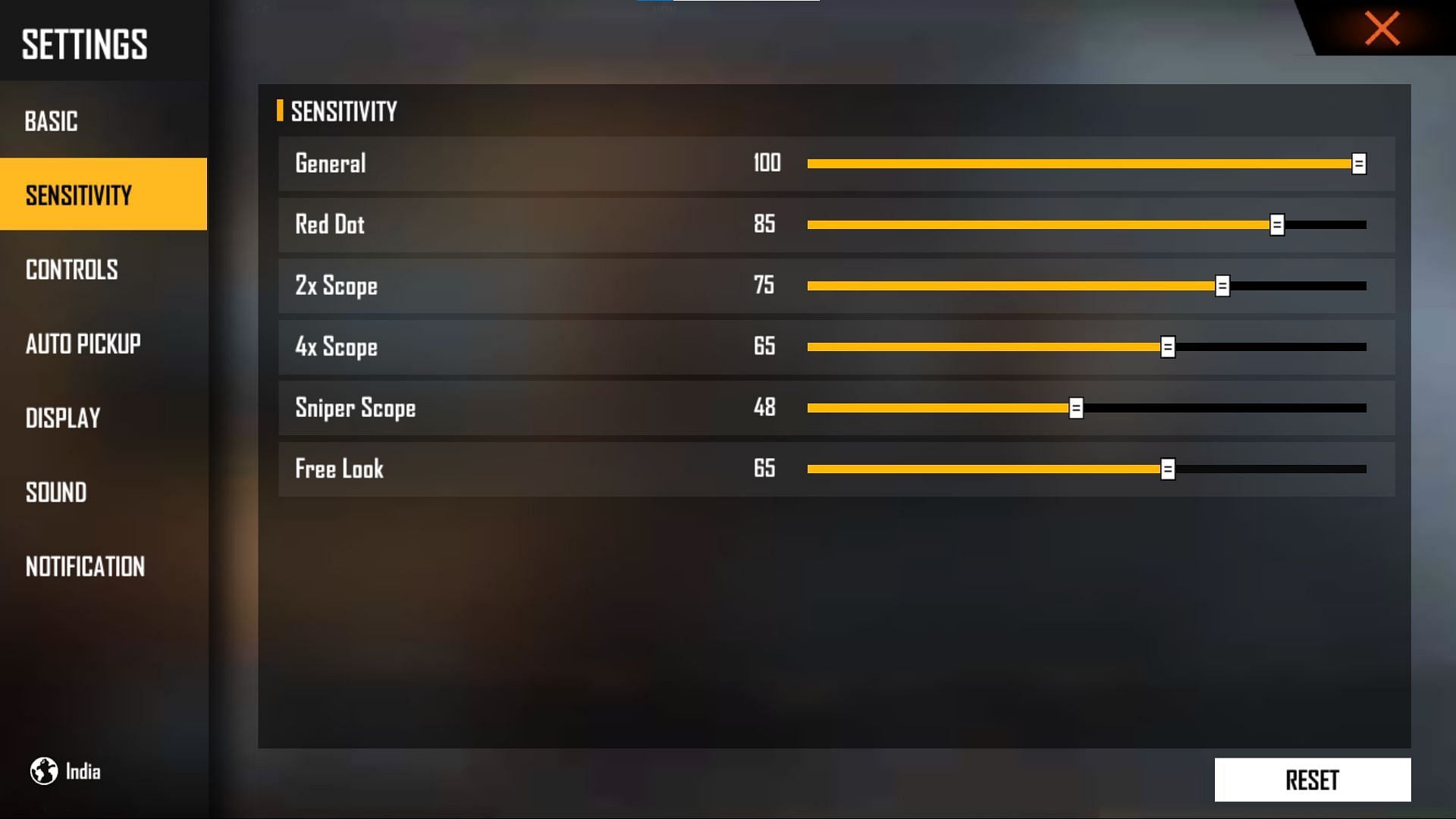 General sensitivity should be set to the maximum (Image via Free Fire)