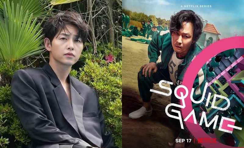 Song Joong Ki and Squid Game Character Poster for Lee Jung Jae (Images via Instagram/@hi_songjoongki and @theswoonnetflix)