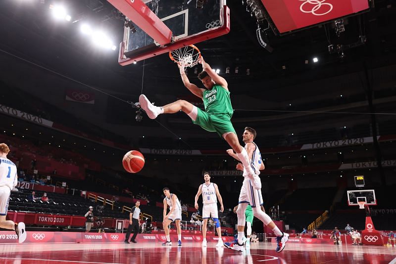 Jordan Nwora of the Milwaukee Bucks, playing for the Nigerian Basketball Team in the Tokyo Olympics
