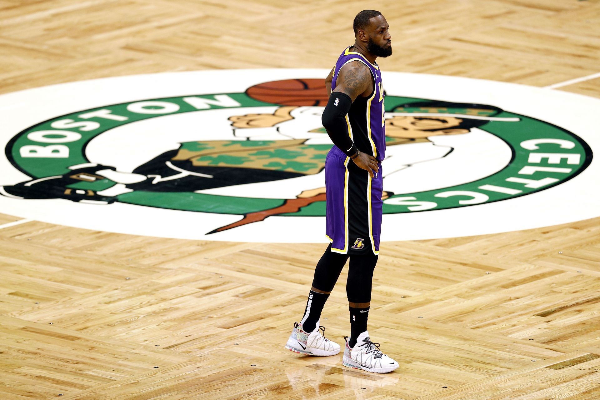 LeBron James in a game against the Boston Celtics