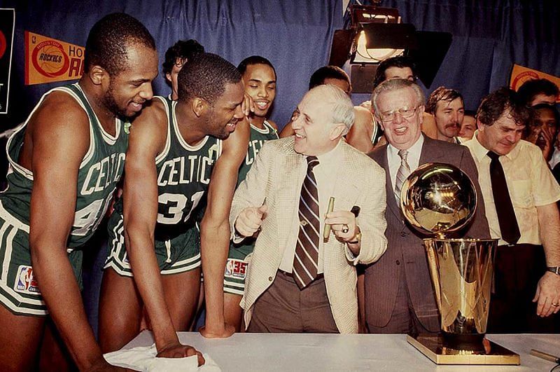 Red Auerbach coaching the Boston Celtics to another NBA Finals victory