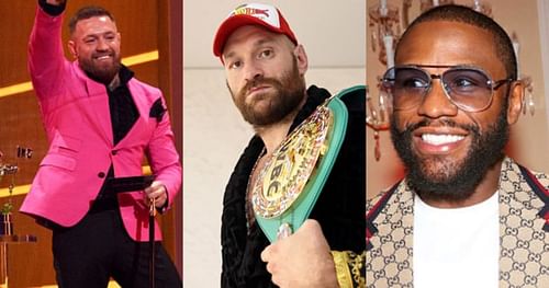 Conor McGregor (left); Tyson Fury (center); Floyd Mayweather (right)