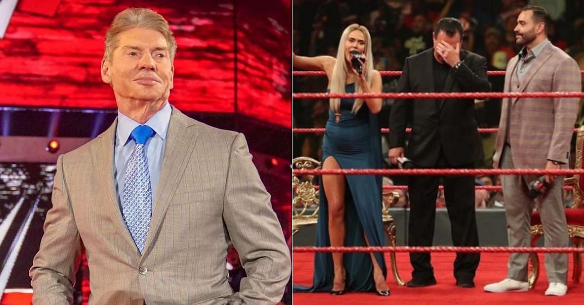 Vince McMahon; Lana and Rusev with Jerry Lawler