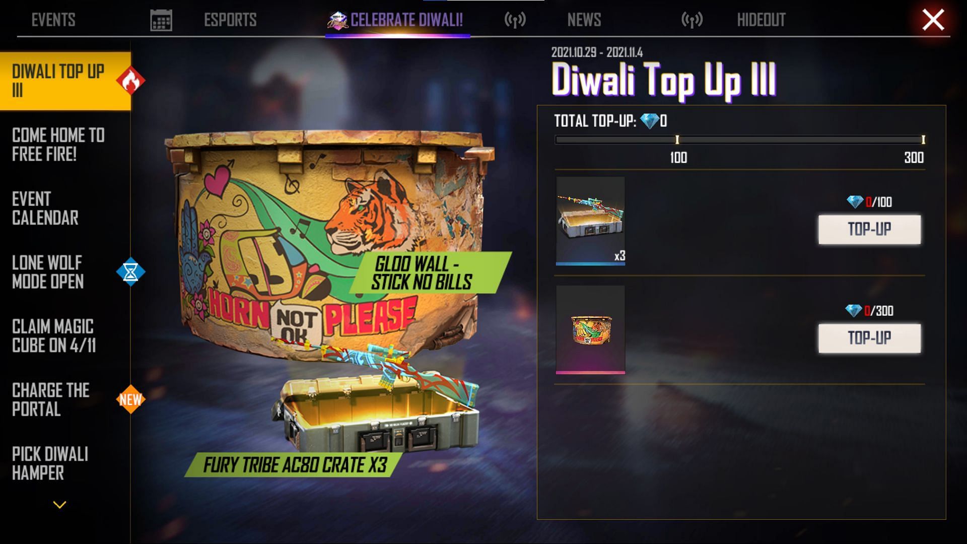 The last Gloo Wall available during Diwali Top Up III (Image via Free Fire)