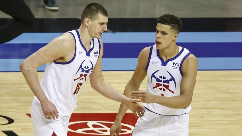 Nikola Jokic and Michael Porter Jr. of the Denver Nuggets