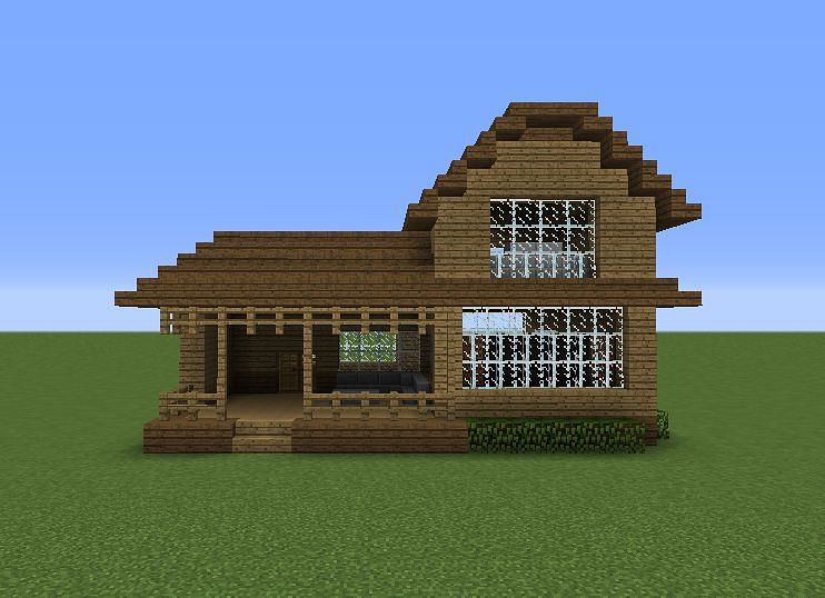 Wooden plank house in Minecraft (Image via Grabcraft)