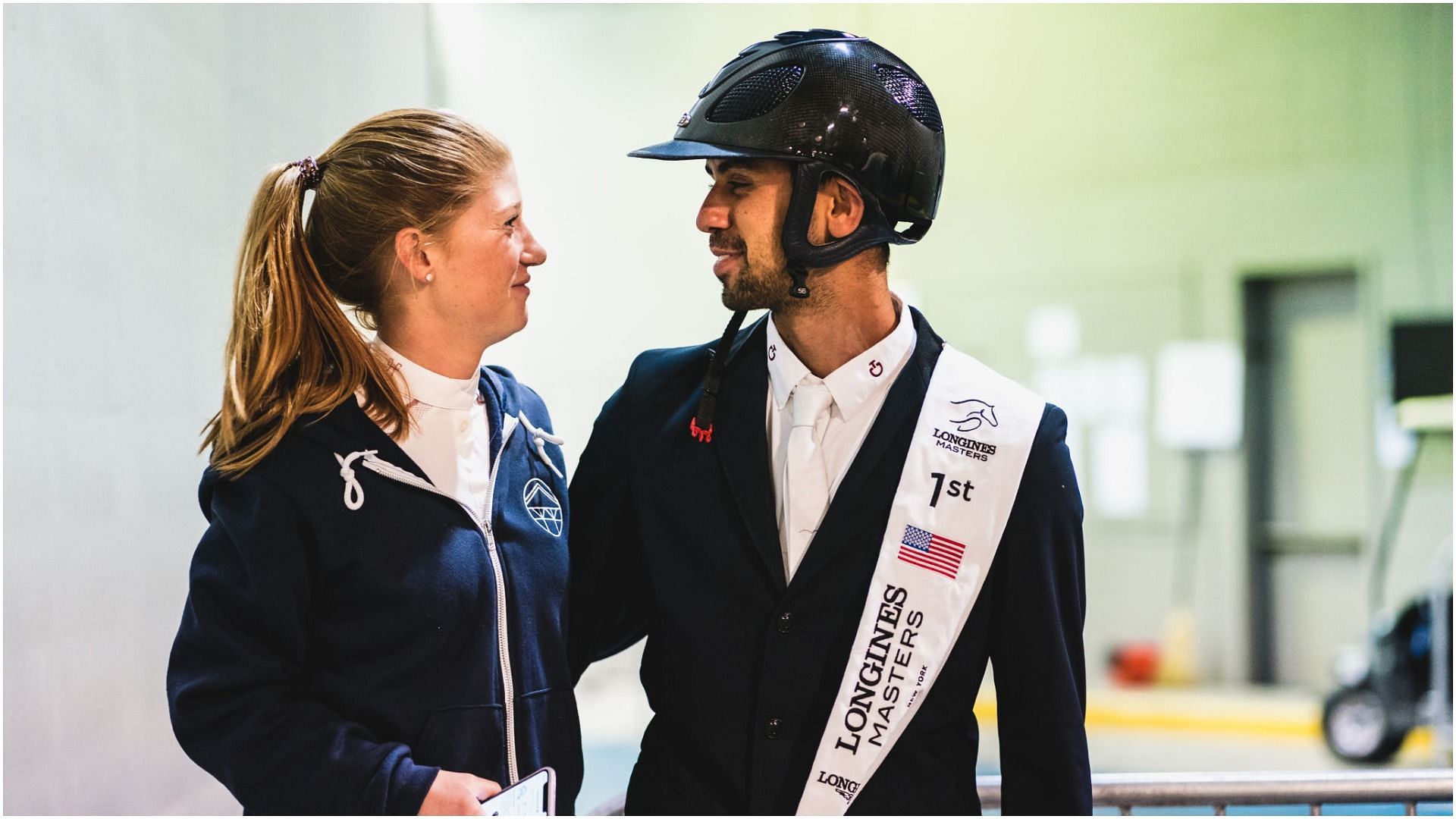 Nayel Nassar and girlfriend Jennifer Gates after the Longines Grand Prix de New York at the Longines Masters New York 2019 at NYBC Live in Uniondale, New York (Image via Getty Images)