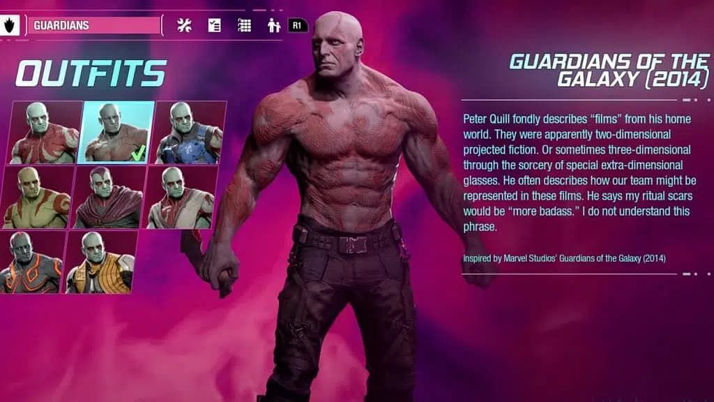 Drax&#039;s MCU outfit. (Image via Square Enix)