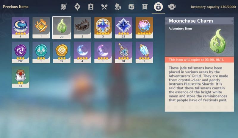 Moonchase Charms expiring in the inventory (Image via Genshin Impact)