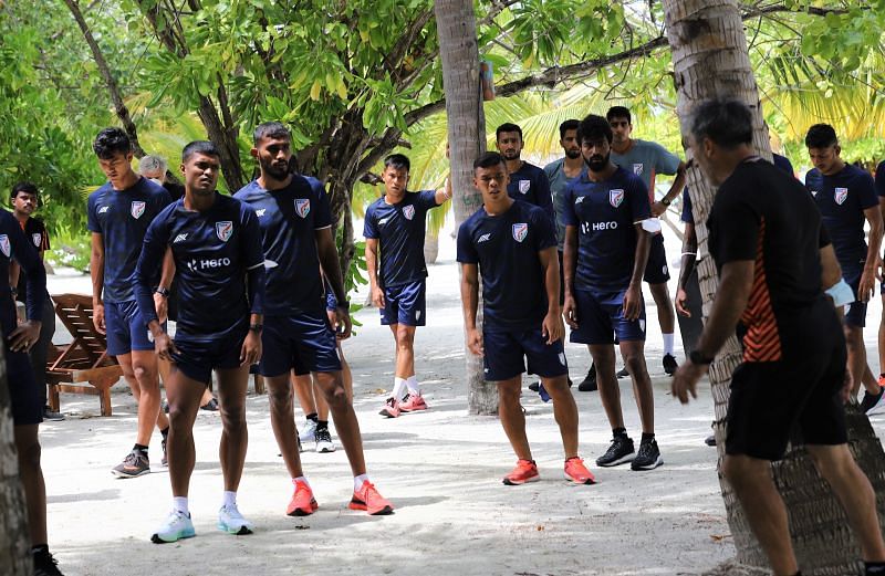 The Indian football team with coach Igor Stimac during a training session. (PC: AIFF)