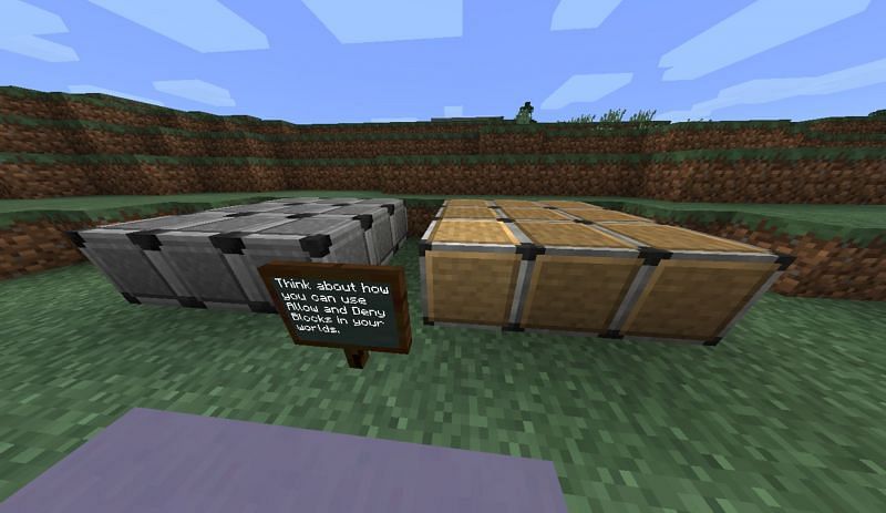 Allow and deny blocks set specific parameters that either permit building or refuse it within a particular area (Image via Mojang)