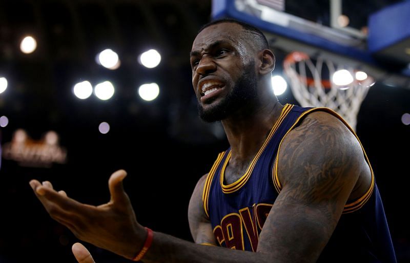 LeBron James argues a call at the 2015 NBA Finals