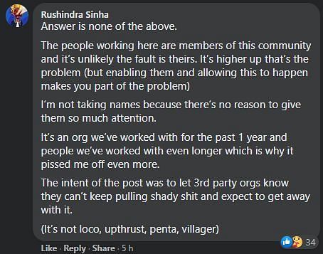 Dr. Sinha&#039;s comment on a Facebook post (Image via Facebook)