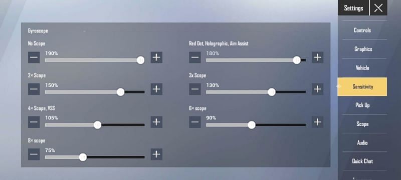 Ideal gyroscope sensitivity (Image via PUBG Mobile Lite)