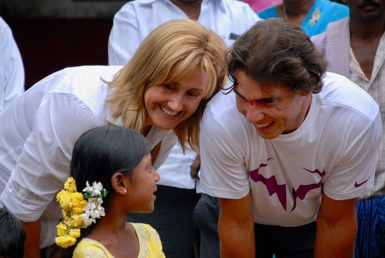 Rafael Nadal and mother Ana Mar&iacute;a Parera in India on behalf of the Rafa Nadal Foundation