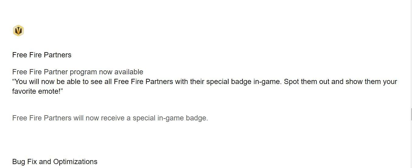 Details about the V Badge in the OB25 patch notes (Image via Free Fire)