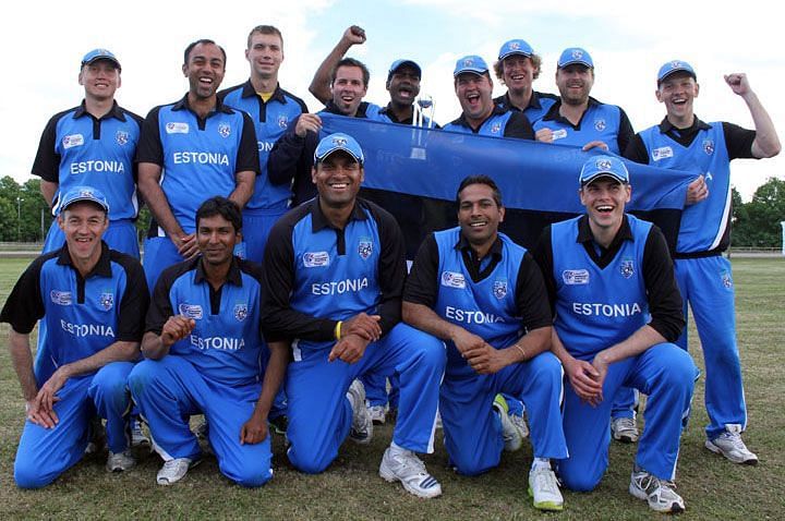 Estonia Cricket Team celebrating a victory