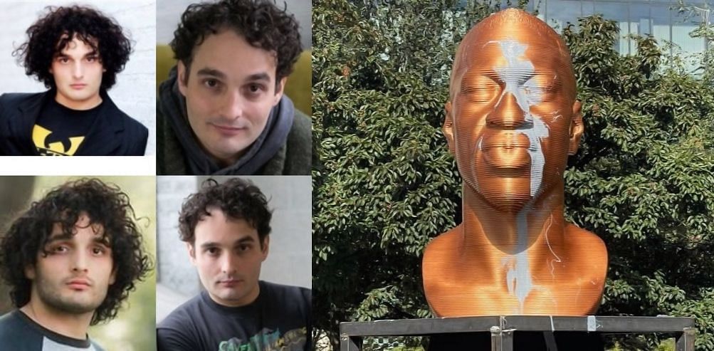 Micah Beals and the vandalized George Floyd statue (Image via Actors Access, and Rhea M/Twitter)
