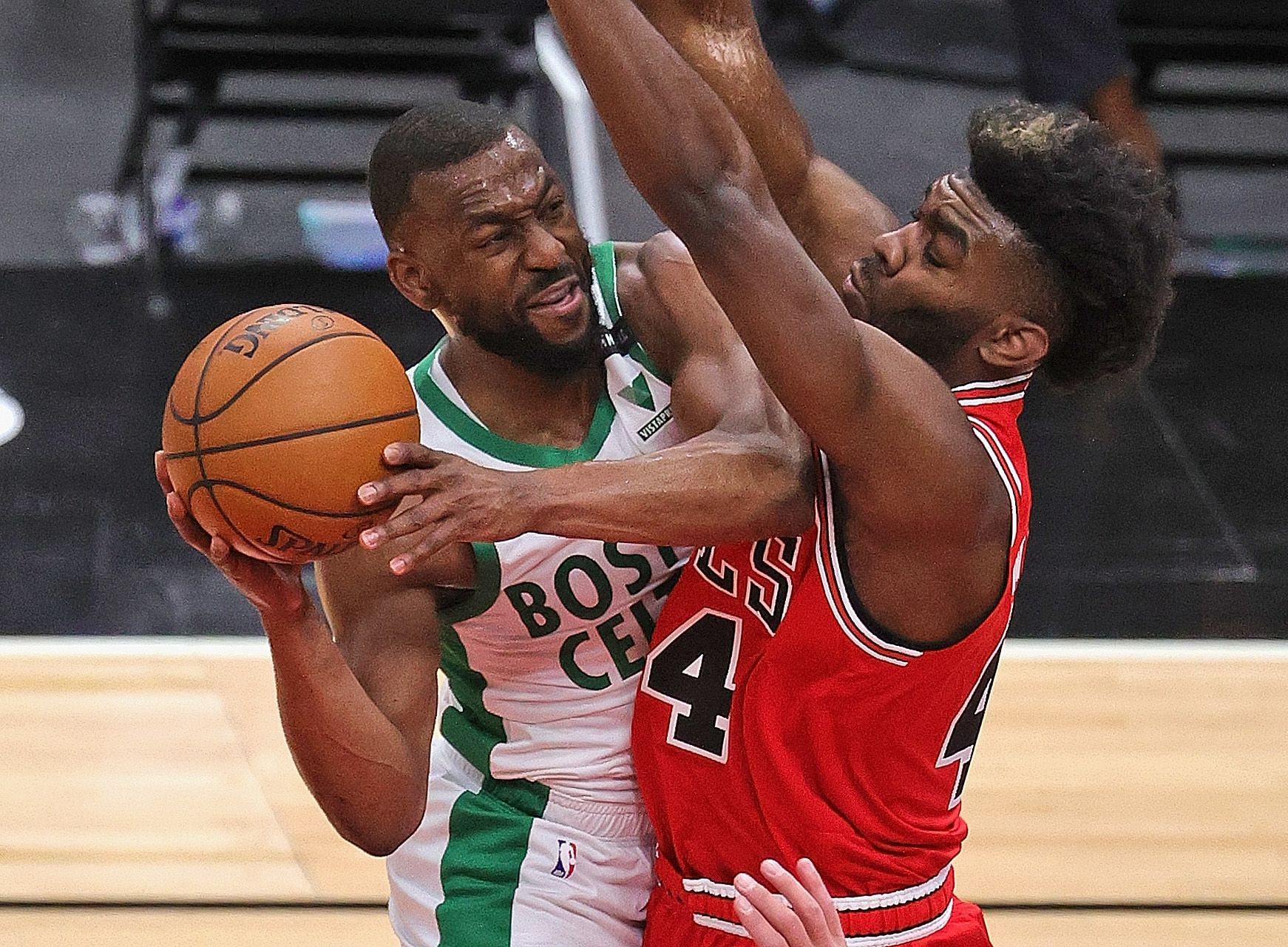 Patrick Williams on the Chicago Bulls defending a layup attempt