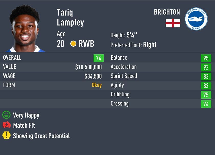 Lamptey can be converted to a RB in Development Plans in Squad Hub (Image via Sportskeeda)