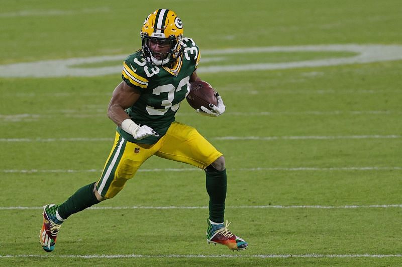 Aaron Jones of the Green Bay Packers playing against the Philadelphia Eagles