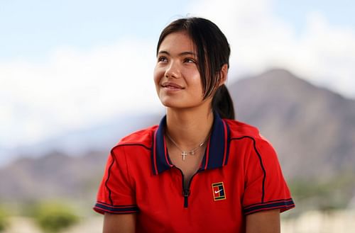 Emma Raducanu at the media day for the BNP Paribas Open.