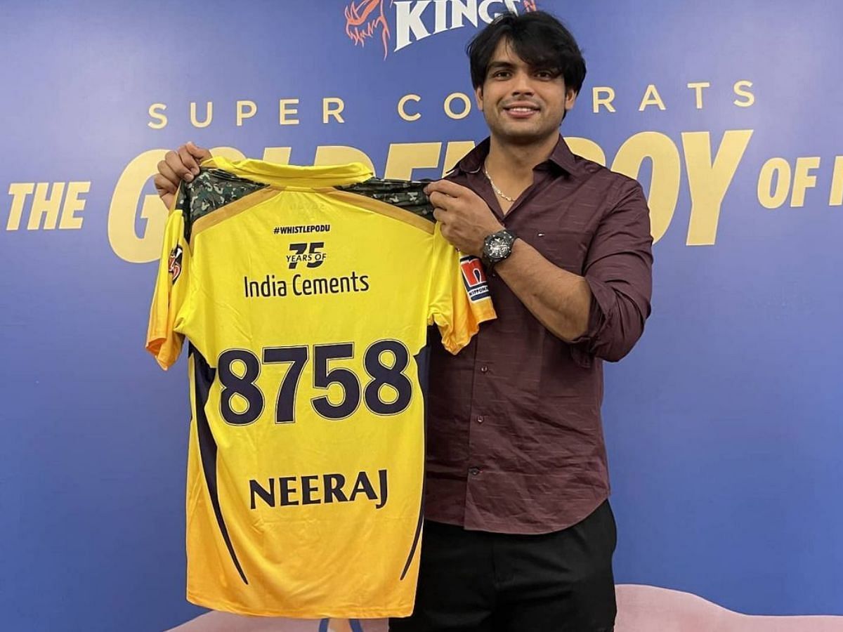 Neeraj Chopra was presented with a custom CSK jersey during his felicitation (Instagram).