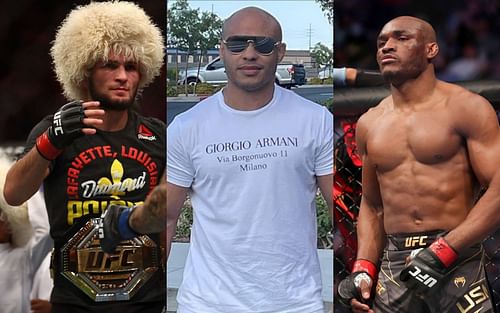 Khabib Nurmagomedov (left), Ali Abdelaziz (center), and Kamaru Usman (right) [Center Image Courtesy: @aliabdelaziz000 on Instagram]