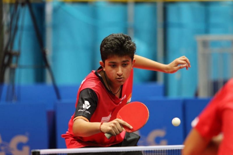 Indian table tennis player PB Abhinand in action.