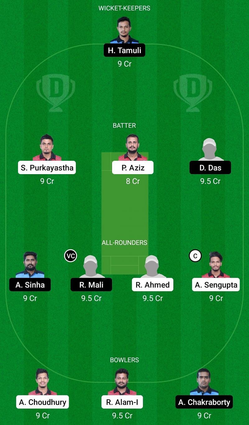 Dream11 Team for Barak Bravehearts vs Kaziranga Heroes - Assam T20 2021 1st Semi-final.