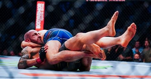 UFC featherweight champion Alexander Volkanovski (on ground) and challenger Brian Ortega