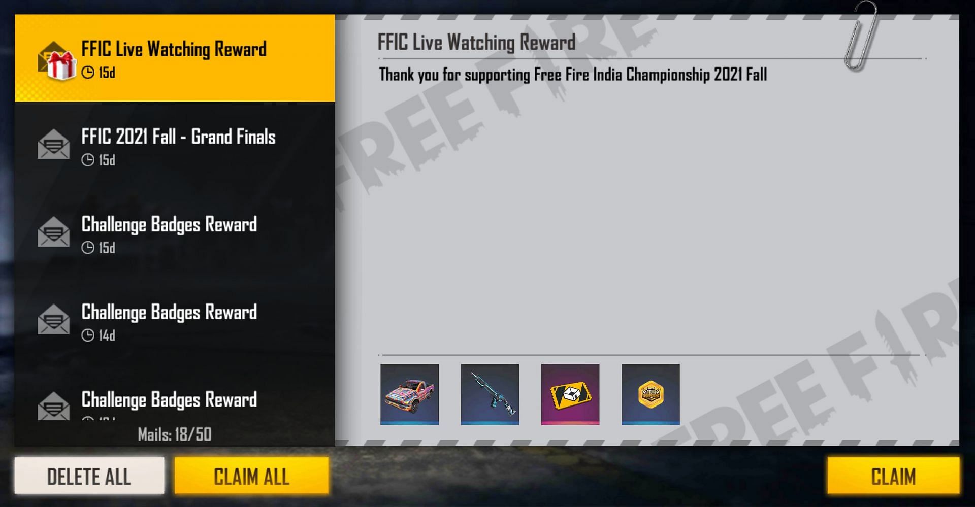 FFIC Gold could be used to get the reward of their choice (Image via Free Fire)