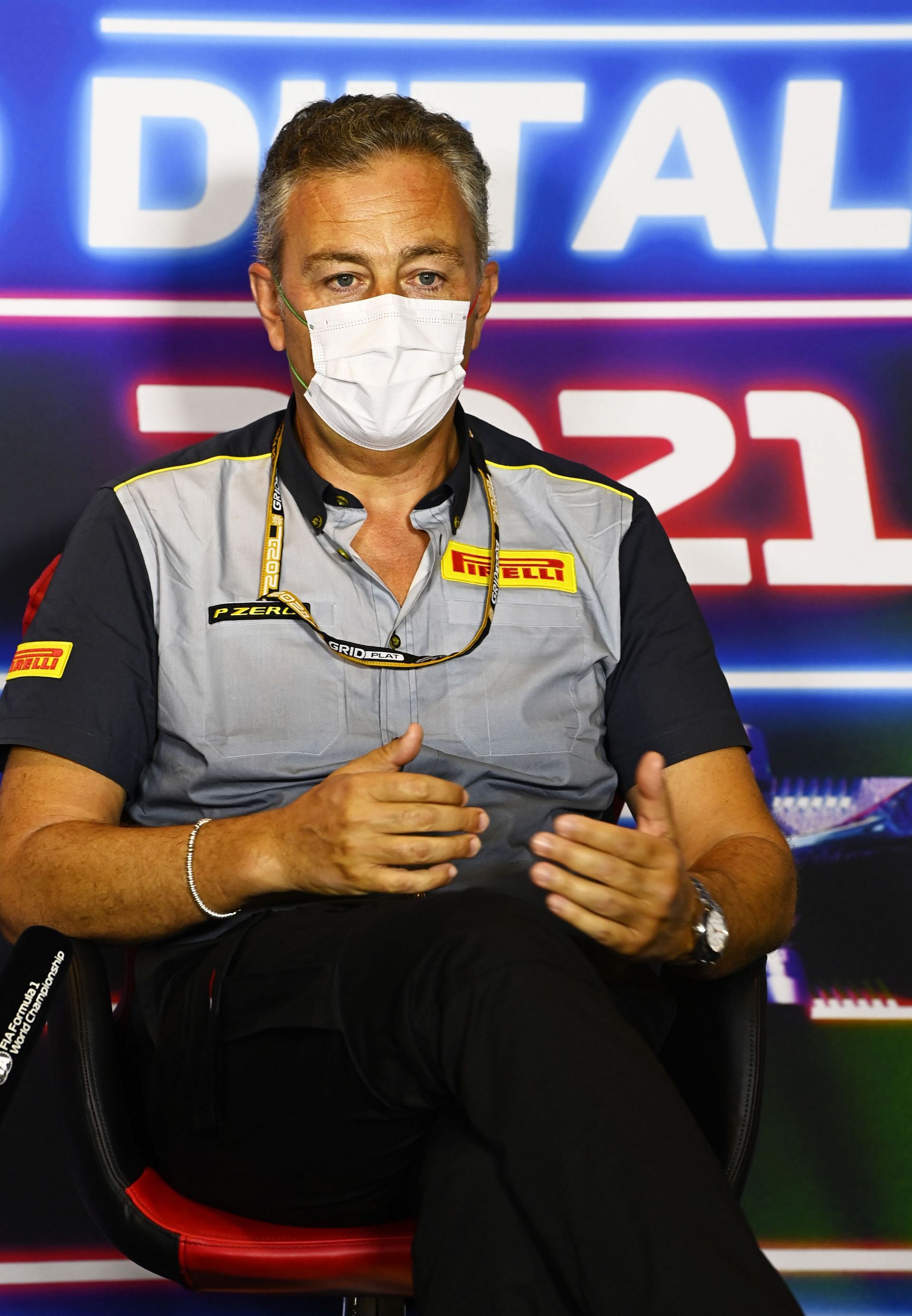 Director of Pirelli F1 Mario Isola talks in the Team Principals Press Conference during 2021 Italian GP weekend in Monza. (Photo by Mark Sutton - Pool/Getty Images)