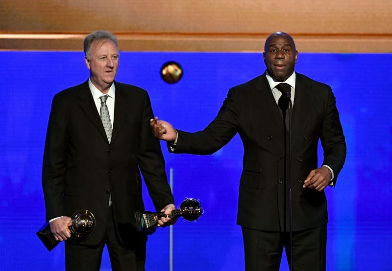 NBA legends Larry Bird and Magic Johnson at the 2019 NBA Awards Presented By Kia On TNT - Inside