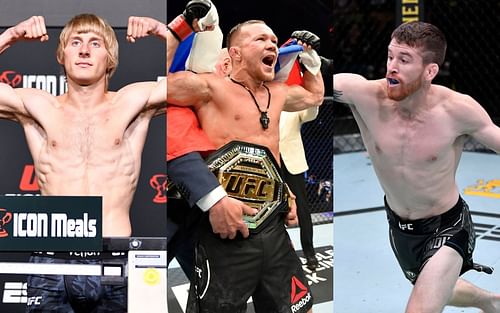 UFC fighters Paddy Pimblett (left), Petr Yan (center) and Cory Sandhagen (right)