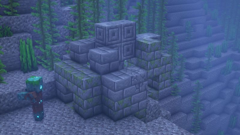 Chiseled stone bricks are present in ocean ruins (Image via Mojang)